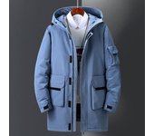Parka larga de invierno para hombre, con capucha, holgada, de talla grande, cálida, con cremallera, chaqueta cálida, chaqueta gruesa de color sólido XS blanco