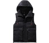 Chaquetas sin mangas de talla grande L-8XL para hombre, chaleco cálido con capucha, nueva moda, abrigo frío grueso y cálido para hombre, chaleco de invierno L negro