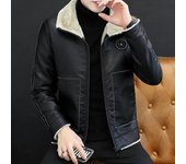 Nuevo Abrigo de cuero para hombre, abrigo de lana de cordero integrado con piel de invierno, chaqueta gruesa de felpa para motocicleta, cuello 4XL