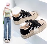 Zapatillas de deporte de verano para mujer, informales, con plataforma, con cordones, gruesas, cómodas, transpirables, para correr, de piel sintética, para mujer 35 negro