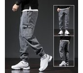Pantalones Cargo para hombre, holgados, de Color sólido, con múltiples bolsillos, con banda en el tobillo, elásticos, cintura media, ropa de calle Retro suave y transpirable, pantalones de talla grande para hombre 2XL azul