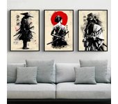 Pintura en lienzo de samurái japonés bushido kabuki, póster estético de arte de pared, impresión abstracta para decoración del hogar y la sala de estar 21x30cm No Framed
