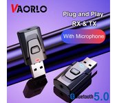 VAORLO-receptor USB Bluetooth 5,0, transmisor de Audio estéreo, RCA, AUX, conector de 3,5mm con micrófono, manos libres para TV, kit de coche, adaptador inalámbrico negro