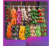 Brochetas colgantes de frutas y verduras artificiales para festivales de la cosecha, decoraciones colgantes para restaurantes de granjas, modelo de hilo de arroz de jade con chile artificial