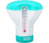 Dispensador de productos químicos para spa con termómetro, reutilizable, flotador de tabletas de cloro para piscinas Lake Blue