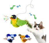 Juguete interactivo para gatos, colgante, chirriante, simulación de canto de pájaros, juguete de peluche para mascotas, juguete para gatitos, juguete de plumas, productos para mascotas verde