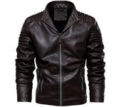 Moda hombre Vintage Cool motocicleta chaqueta de cuero de imitación Otoño Invierno chaqueta de manga larga abrigo Stand Collar Club Bomber chaqueta XXXXL negro