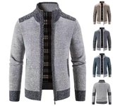 Suéter tipo cárdigan de otoño e invierno para hombre, suéter de punto, apilado y engrosado, chaqueta térmica de cuello alto de gran tamaño M azul