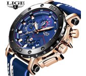 ¡Novedad de 2020! Relojes LIGE para hombre, reloj de cuarzo militar con esfera grande de lujo de marca superior, reloj cronógrafo deportivo resistente al agua de cuero informal para hombre azul/oro