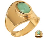 Anillo Chapado en Oro 'Cleopatra' aventurina dorada - 24 mm 52 verde