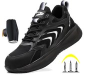 Botas de seguridad para mujer, zapatillas de trabajo, ligeras, transpirables, con punta de acero, zapatos de seguridad para mujer, antigolpes y a prueba de perforaciones 37 púrpura