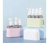 Juego de botellas separadas para viaje, botella pulverizadora tipo prensa, juego de tres piezas transparente, botella de muestra pequeña portátil, juego de viaje para cosméticos color rosa