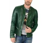 Chaqueta de motociclista festiva de cuero genuino de piel de cordero verde decente para hombre XS verde