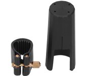 Abrazadera de ligadura de cuero sintético compacto y duradero con tapa de plástico para clarinete y saxofón alto.