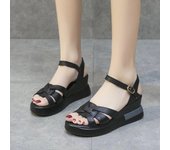 Sandalias con hebilla hueca para Mujer, cuñas De cabeza redonda Retro De verano, zapatos romanos con punta abierta, zapatillas informales para caminar, Sandalias De Mujer 38