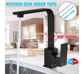 Grifo de cocina con rotación de 360°, agua potable, un solo orificio, negro, fregaderos de agua pura fría y caliente, grifo mezclador montado en cubierta, negro