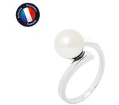 PERLINEA - Anillo Perla Cultivada de Agua Dulce Redonda Auténtica 8-9 mm - Color Blanco Natural - Oro Blanco - Joyas Mujer