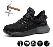 Zapatos de seguridad transpirables para hombre, zapatillas de trabajo con punta de acero, zapatos de trabajo protectores antigolpes para hombre y mujer, zapatillas de seguridad, botas ligeras 36 negro