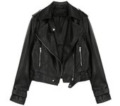 Ropa de otoño 2024, nueva versión coreana, elegante chaqueta corta de cuero estilo locomotora, chaqueta corta ajustada de otoño, chaqueta de cuero de moda para mujer S negro