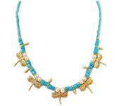 Les Trésors De Lily [Q5600] - Collier artisanal 'Cléopatra' turquoise doré (libellules) - motif 20x15 mm turquesa