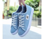 Primavera Verano, zapatillas de lona para mujer, zapatillas bajas de mezclilla, zapatos planos de lona con cordones para mujer, zapatos femeninos 36