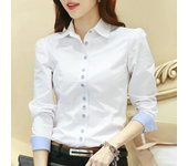 Camisa de manga larga con botones y cuello tipo polo de color liso para mujer de primavera, holgada, elegante e informal XS blanco