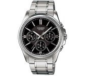 Reloj Casio Enticer analógico de acero inoxidable con esfera negra de cuarzo MTP-1375D-1AV para hombre negro