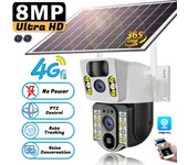 Cámara IP solar de 8MP 4K HD Wifi 4G Sim Lente dual PIR para exteriores Detección humana Cámara CCTV Cámaras IP de seguridad inteligentes V380pro de baja potencia 4G Cam 128G Card