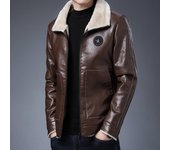 Chaqueta de cuero con cuello polar para hombre con piel integrada más terciopelo y chaqueta de sherpa de invierno de nuevo estilo engrosada para hombres de moda M