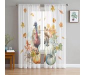 Cortinas transparentes con diseño de calabaza y pavo para el día de Acción de Gracias, para sala de estar, dormitorio, cortinas de tul para cocina, paneles de persianas de gasa 135W x 114H(cm)
