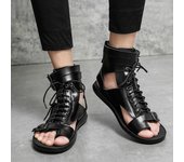 Sandalias romanas para hombre Sandalias de gladiador de cuero blanco y negro Sandalias romanas de verano al aire libre para hombres Zapatos de playa con punta abierta y punta abierta 38 negro