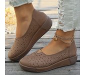 Nuevos zapatos cómodos informales para mujer, zapatos planos calados transpirables con suela suave a la moda para mujer 36 gris
