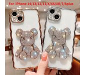 Para iPhone 14 11 12 13 Pro Max Cute Bear Case Drill 3D Cartoon Bear Funda de teléfono de silicona transparente para iPhone X XS XR 7 8 plus iphone 7/8