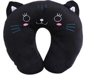 Almohada de Viaje para Animales de Algodón PP Suave en Forma de U Apoyacabeza para Coche Cojín de Juguete Gato Negro 0.7mm/0.03in