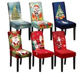 Funda para silla navideña a prueba de polvo con estampado de dibujos animados de Papá Noel y muñeco de nieve, decoración para fiesta de Año Nuevo, funda protectora de tela elástica antideslizante para silla D