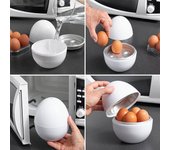 Cocedor de huevos para microondas, capacidad para 4, cocedor de huevos duros, diseño compacto con forma de huevo que ahorra tiempo, cocedor de huevos duros para la cocina blanco