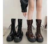Botas cortas de tacón grueso Retro versátiles de primavera y otoño de suela gruesa de estilo británico con cordones para mujer 35 marrón