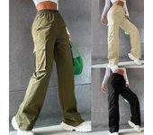 Pantalones cargo para mujer, pantalones elásticos de cintura alta y pierna ancha, pantalones de jogging de pierna recta, pantalones deportivos holgados de pierna ancha, pantalones de gran tamaño S beige