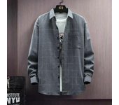 Camisa de manga larga a cuadros a la moda para hombre, camisa holgada con diseño de sentido de nicho de gángster, blusa informal bonita, chaqueta M negro