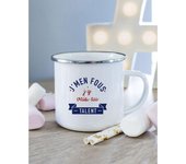 Mug metal J M EN FOU J Y VAIS AU TALENT TU blanco