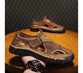 Zapatos casuales de verano para hombres Sandalias de cuero Zapatos de malla transpirables 39 negro