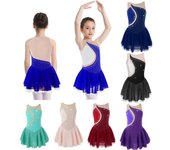 Vestido de patinaje artístico sobre hielo para niñas, sin mangas, con brillantes diamantes de imitación, para gimnasia y patinaje sobre ruedas 5-6 Years rojo