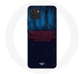 Coque pour Samsung Galaxy A03 Stranger Things logo Fond Bleu de la saison 2
