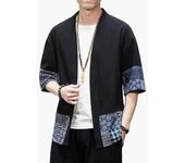 Cárdigan de kimono japonés para hombre, suelto, de algodón y lino, manga 3/4, frente abierto, casual, camisa de verano, chaquetas S beige
