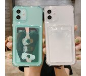 Funda de silicona suave con ranura para tarjeta a prueba de golpes para iPhone 16 Pro Max 15 14 13 12 Pro MAX 12 Pro 11 X XR XS 7 8 Plus Funda transparente para teléfono móvil iPhone 12 Pro MAX azul claro