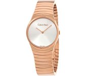 Calvin Klein Reloj de cuarzo con esfera plateada y tono oro rosa para mujer K8A23646 Whirl