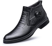 Botines Chelsea negros de invierno para hombre, botas altas de piel con cremallera lateral, botas de trabajo de cuero genuino con suela gruesa, botas vaqueras de moda. 37