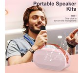 Mini máquina de Karaoke con 2 micrófonos inalámbricos, altavoz portátil BT, recargable, 10W, LED de alta fidelidad azul