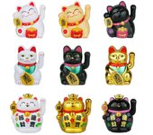 Adorno para coche con forma de gato de la suerte que funciona con energía solar, muñeco de gato de dibujos animados de riqueza y prosperidad, decoración para salpicadero de coche, bonito accesorio para coche que saluda
