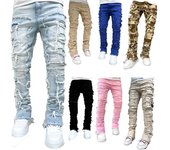 Pantalones vaqueros largos ajustados de cintura media informales a la moda para hombre, pantalones vaqueros rectos ajustados para hombres 2XL
